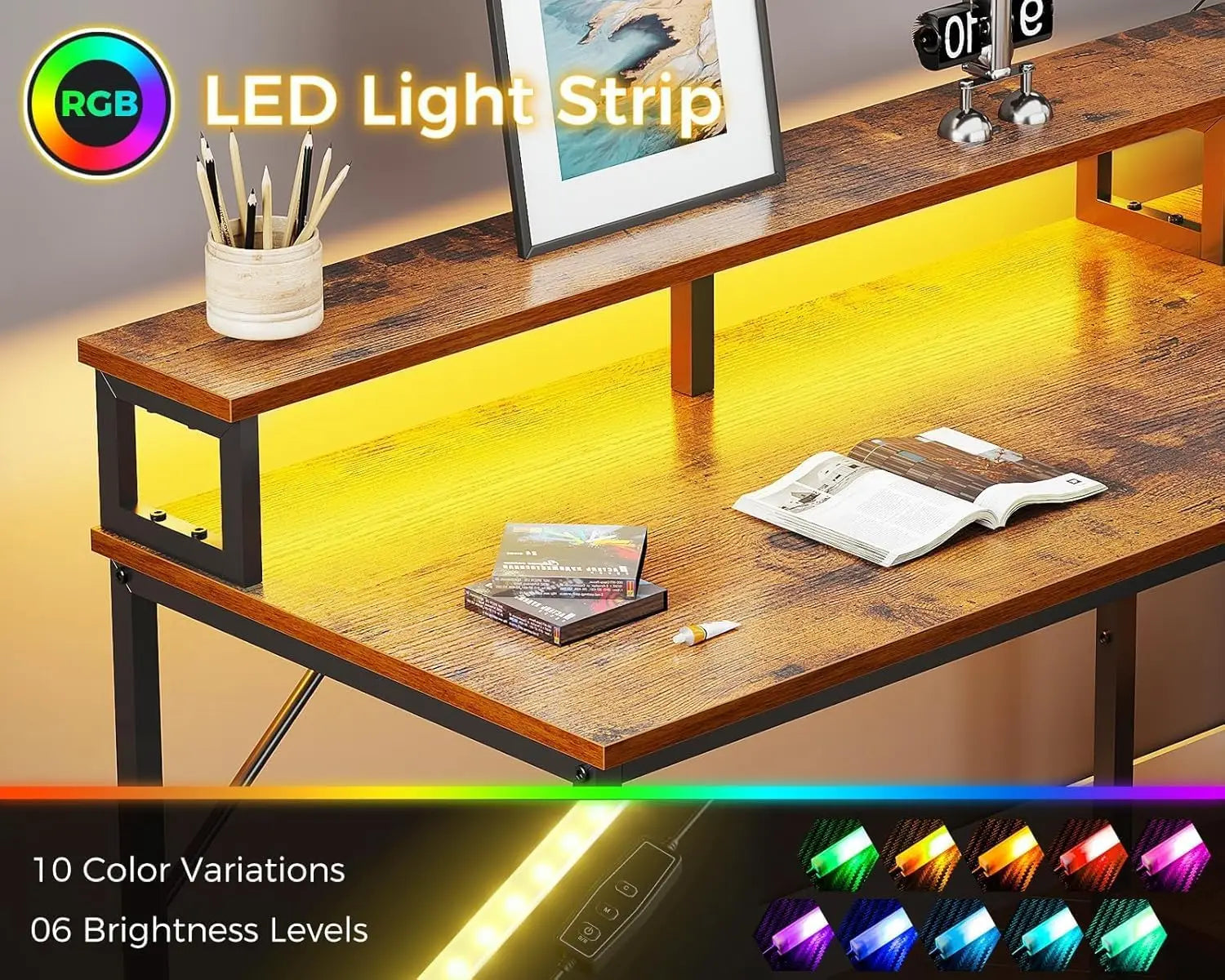 94 Inch 2 Person Home Office Computer Desk with Power Outlet & LED Light Fabric Drawers & File Cabinet Long Writing