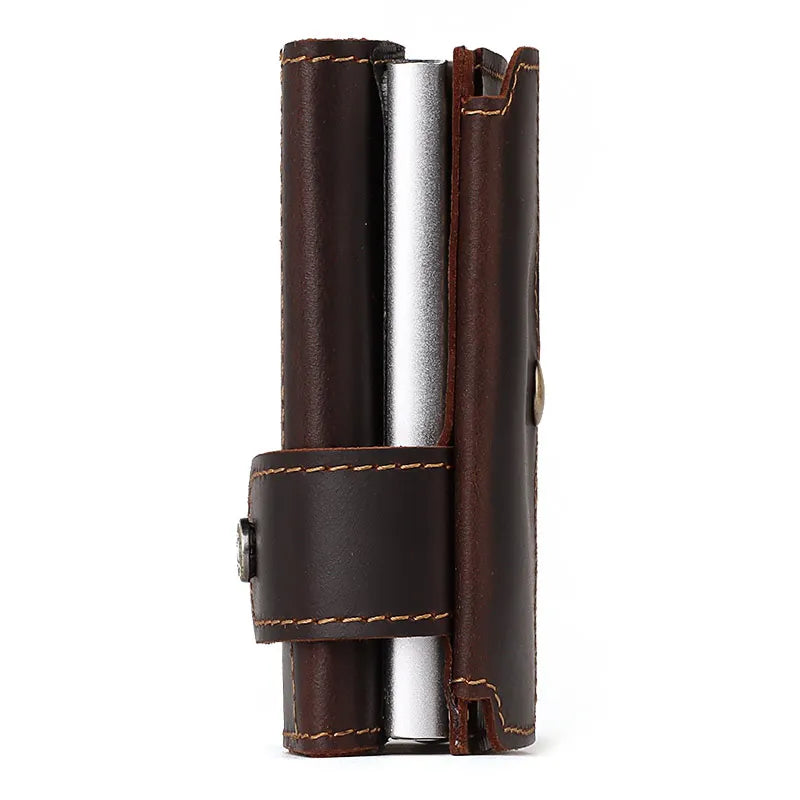 HUMERPAUL Cowhide Men Business Aluminum Cash ID Card Holder RFID Slim Metal Wallet Zip Coin Purse Automatic Pop Up