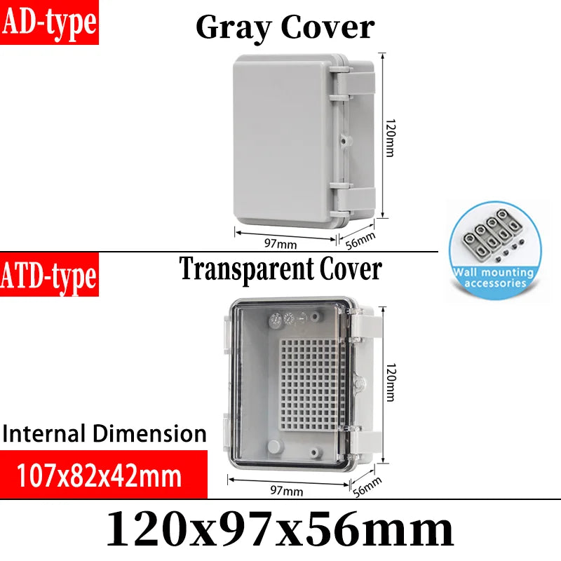 ABS plastic junction box AD type outdoor waterproof junction box - 120x97x56mm / Transparent cover