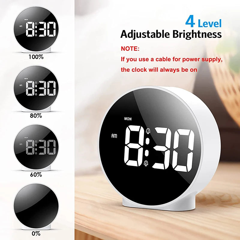 Portable Digital Travel Alarm Clock Week Display Dual Alarms Adjustable Brightness Desk Clock for Office Bedroom