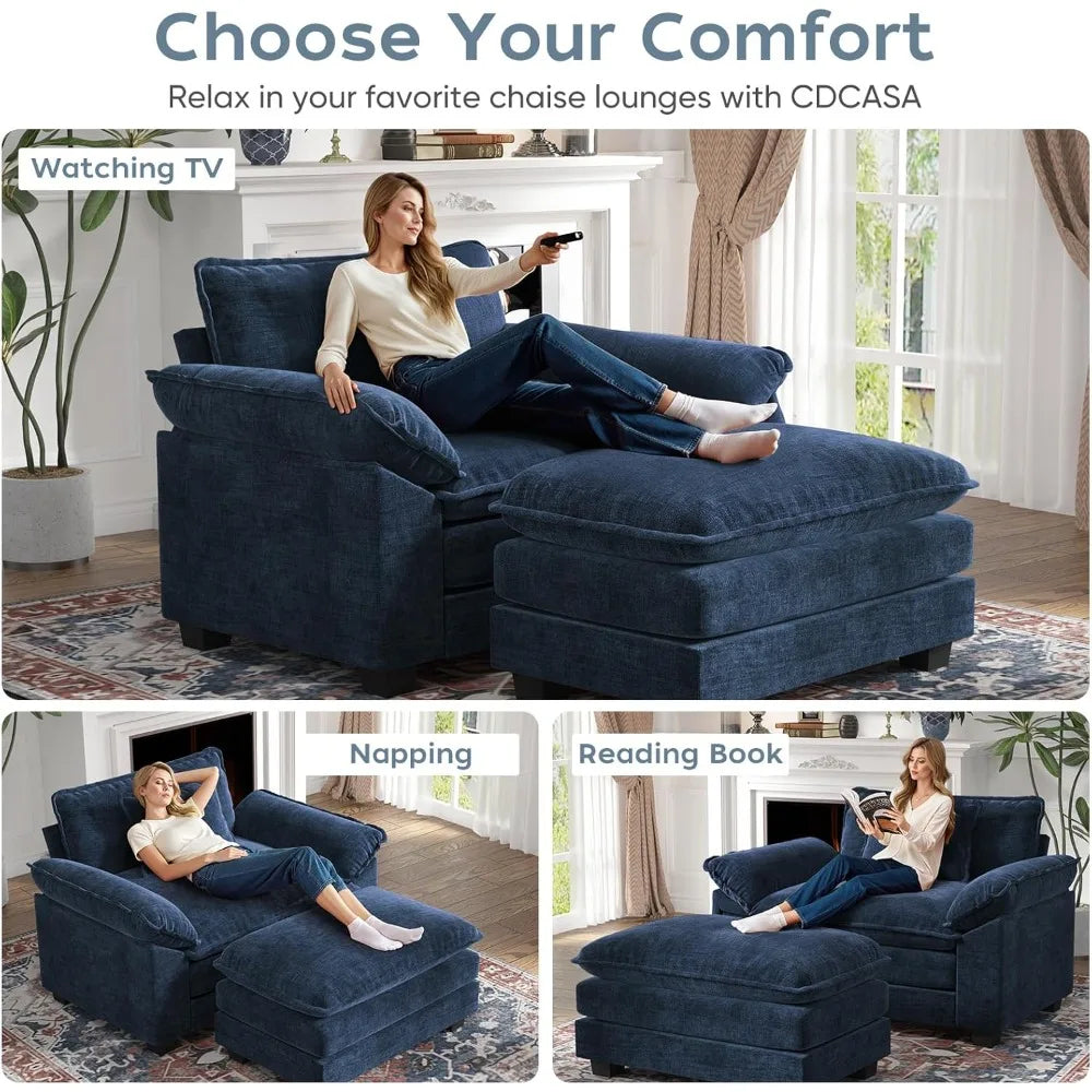 50’’ Oversized Chair with Movable Ottoman Chenille Comfy Cloud Sofa Accent Chair w/Large Seat and Armrests Modern Extra