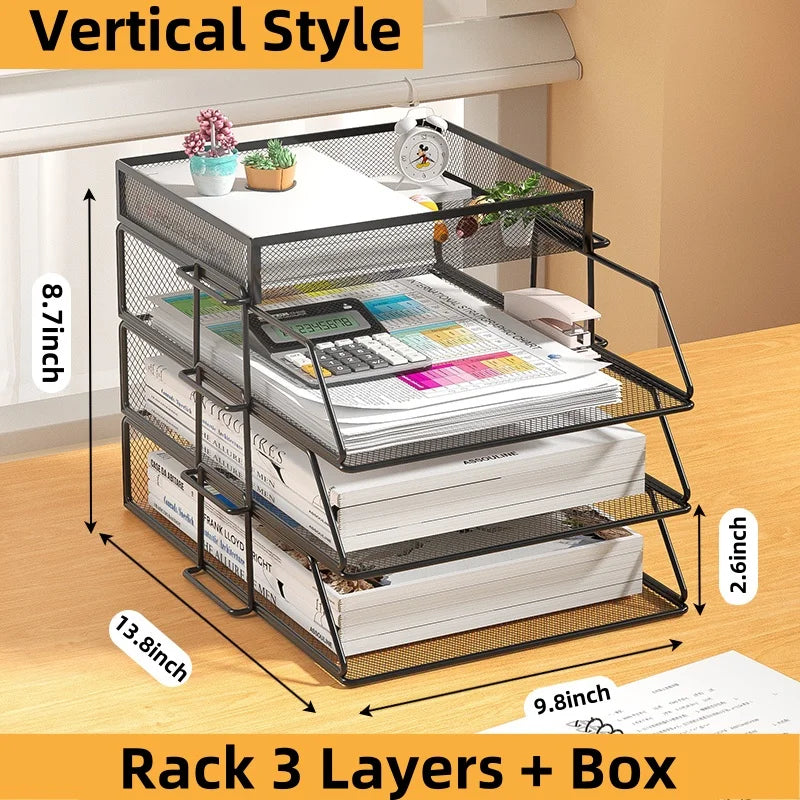 Office A4 Paper Desk Organizer Document File Letter Book Brochure Filling Tray Rack Shelf Carrier Metal Wire Mesh