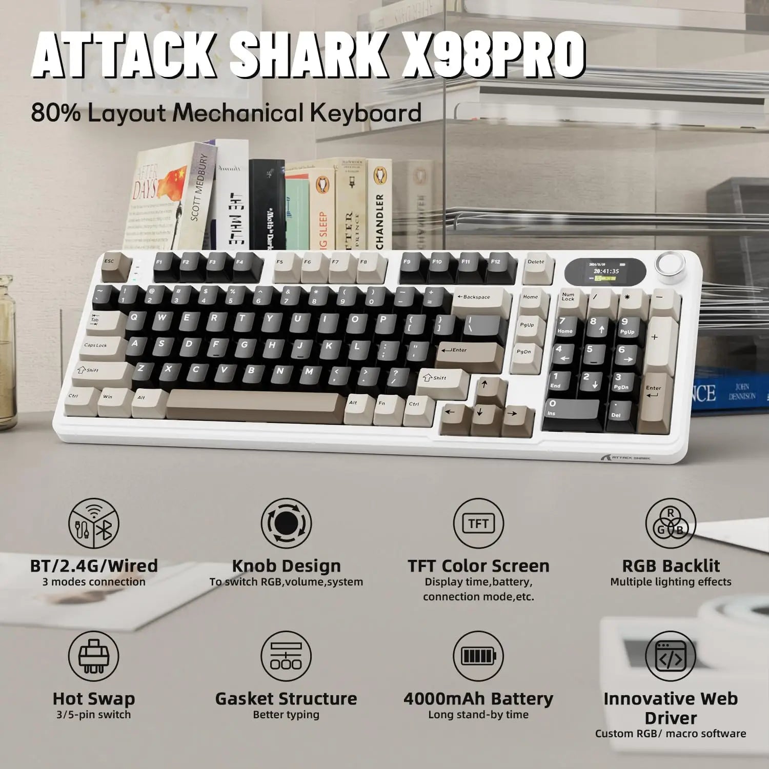 attack-shark-x98pro-wireless-mechanical-keyboard-with-screen-knob-tri-mode-gasket-hot-swappable-rgb-keyboard-web-driver
