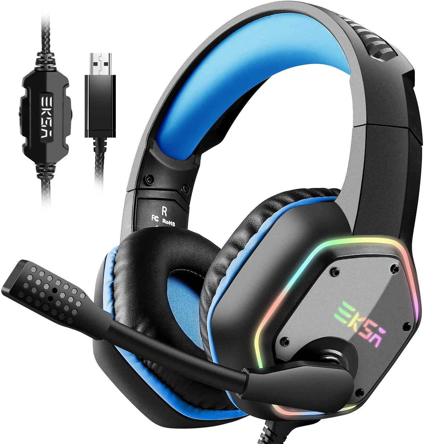 Gaming Headphones For PC/PS4/PS5 EKSA E1000 7.1 Surround RGB Gaming Headset Gamer USB Wired Headphones with Noise