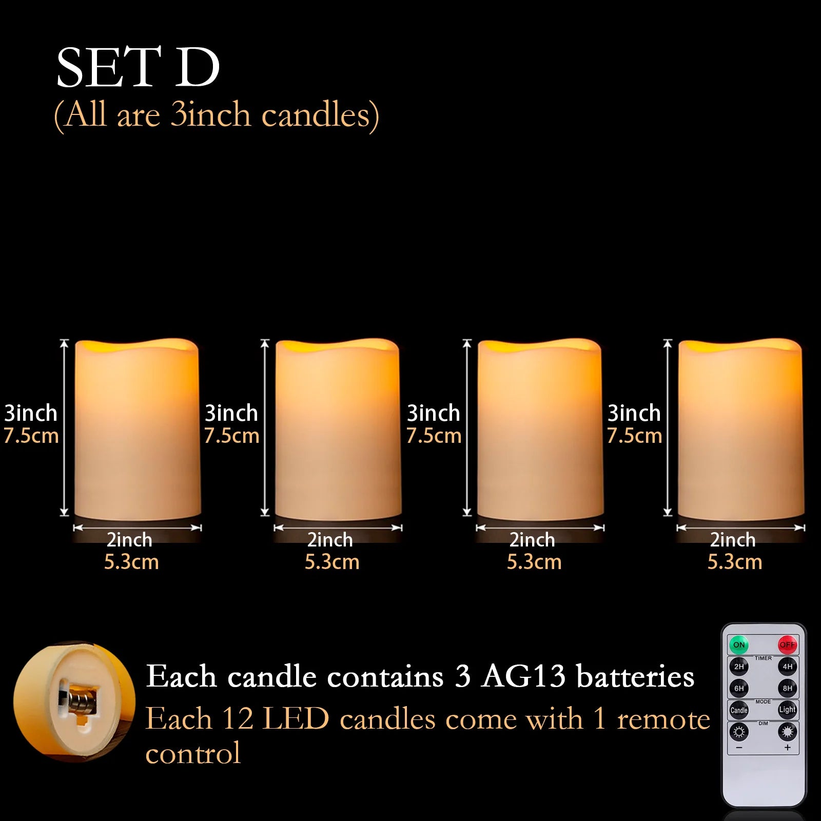 12-180Pcs LED Candles Flameless Candles with Remote(2’*3/4/5/6’) Wedding Candles Battery Operated Candles Fireplace