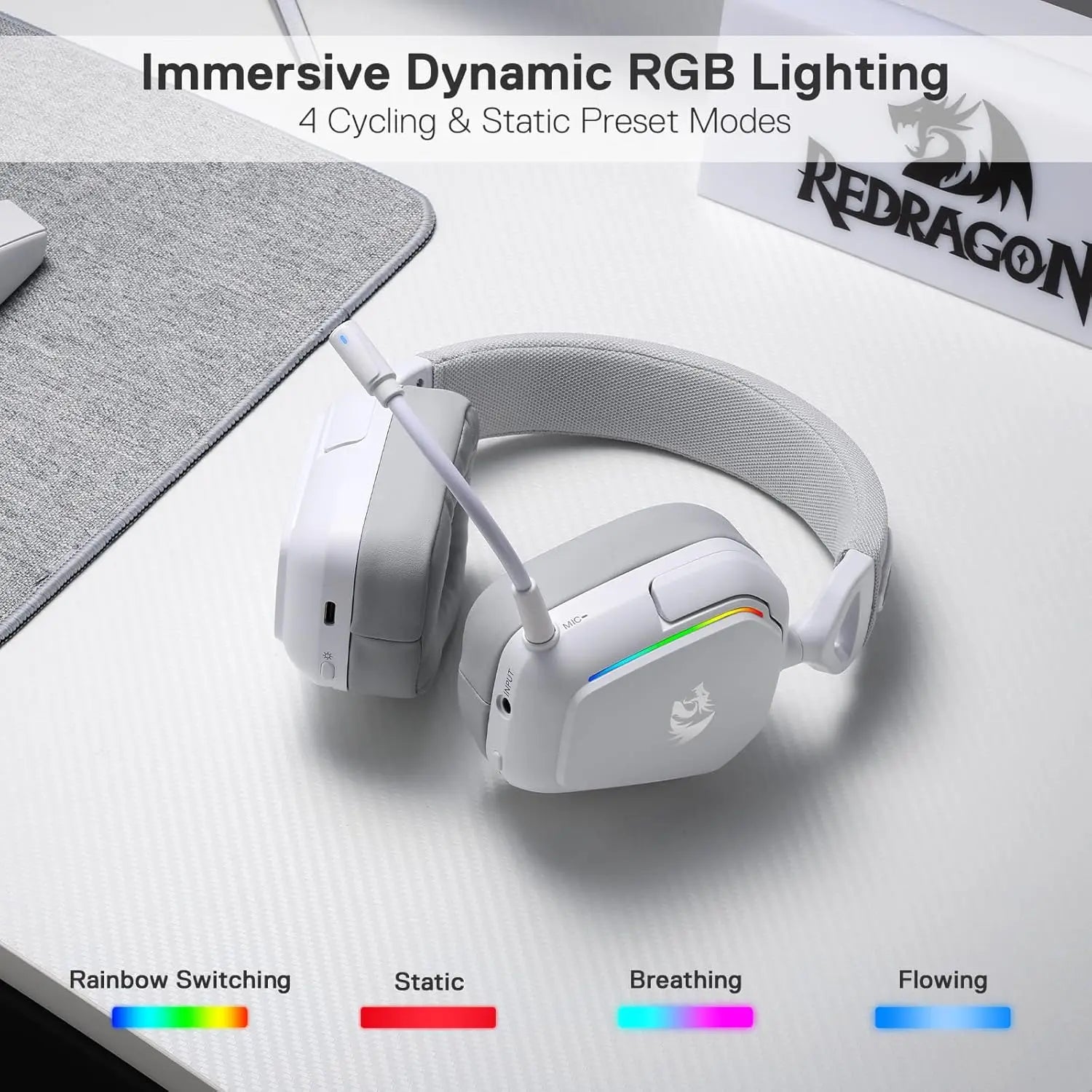 Redragon H868 3-Mode Wireless RGB 7.1 Surround Sound Noise-canceling Microphone Gaming Headset Over-Ear Headphones