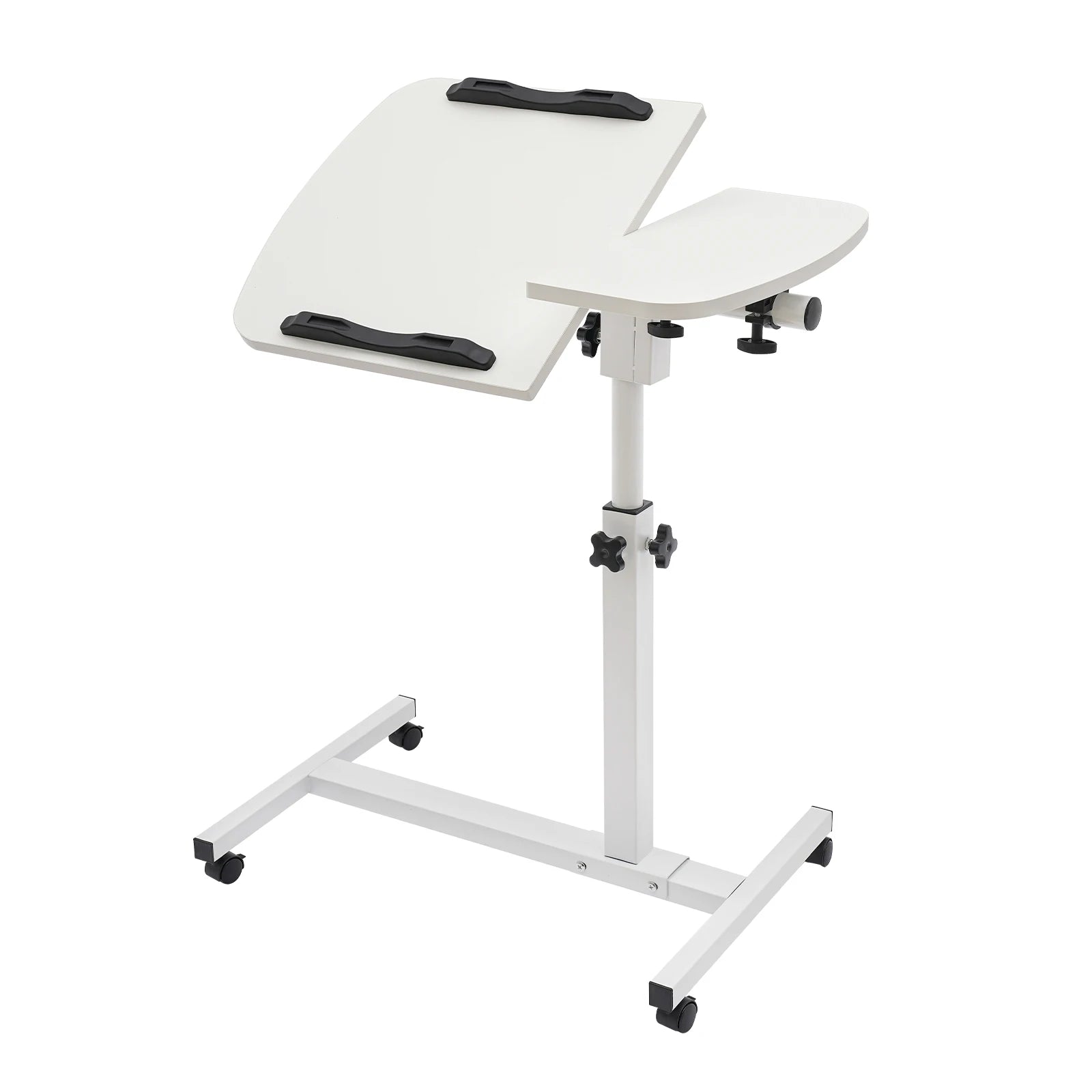 Height Adjustable White Computer Desk Stand with Wheels Adjustable Rolling Laptop Table Suitable for Bedroom Living