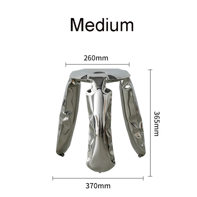 Living Room Modern Footrest Interior Round Luxury Art Stainless Steel Balloon Stool Metal Three-legged Design Low Stool