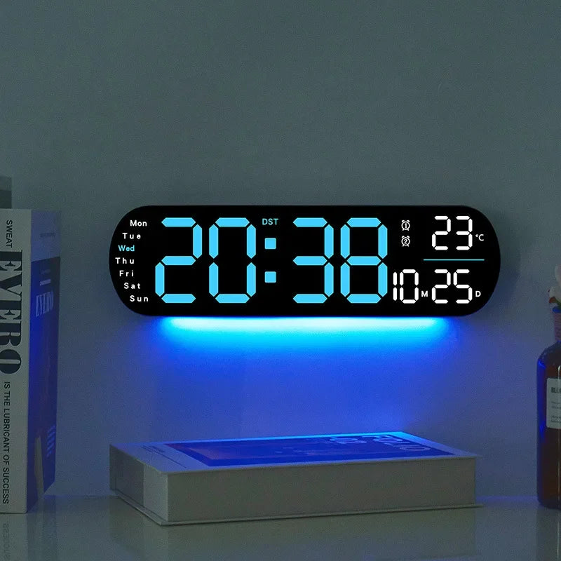 13.78 Inch Remote Control Digital Wall Clock Mood Lighting Timing Countdown 2 Alarm Auto Dimmer DST Plug In Use LED