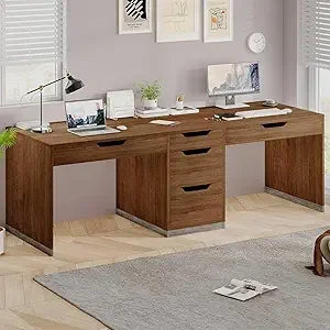 Two Person Desk with 5 Drawers Double Desk with Storage for 2 People 78 Inch Extra Long Computer Desk Workstation