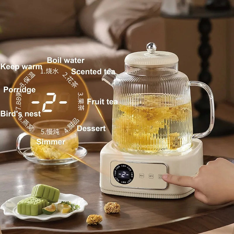 1.5L Health Kettle Temperature Adjust Glass Tea Maker MultiFunction Office Appointment Flower Teapot Portable Electric