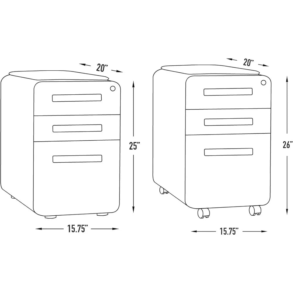 STOCKPILE Curve Seated 3-Drawer Mobile File Cabinet with Removable Magnetic Cushion Seat - Metal Filing Cabinet