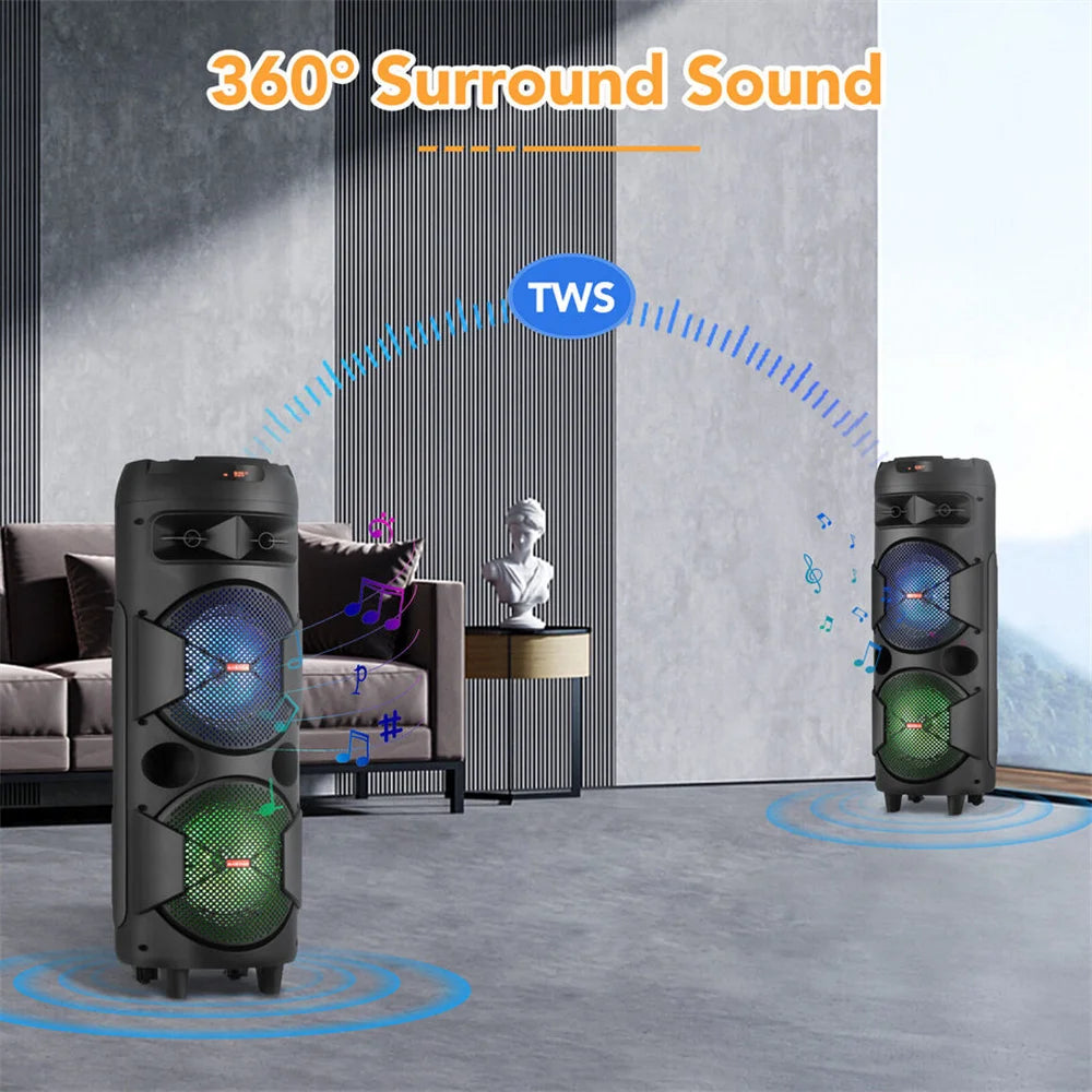 4000W Portable Bluetooth Speaker Dual 6.5’’ Woofer Sound System Party DJ With Microphone Remote Led Light TWS - 6.5’’