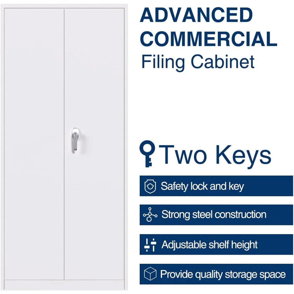 Locking Metal Storage Cabinets with 2 Doors and 4 Adjustable Shelves Tall File Cabinet with 2 Keys for Office Home
