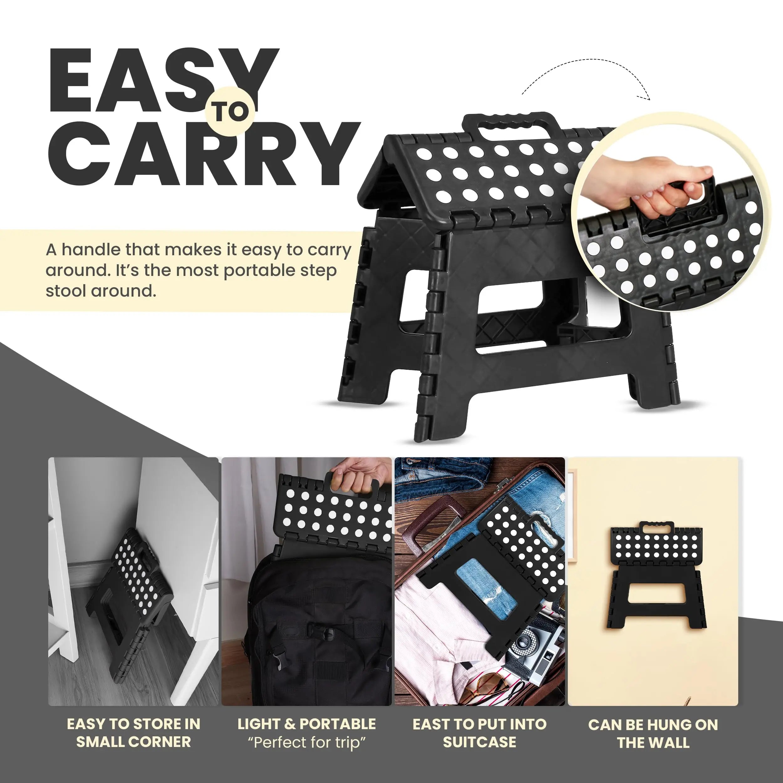 Foldable Step Stool Lightweight Non-Slip Folding Stool for Kitchen Bathroom Home Easy Storage Portable Sturdy Black