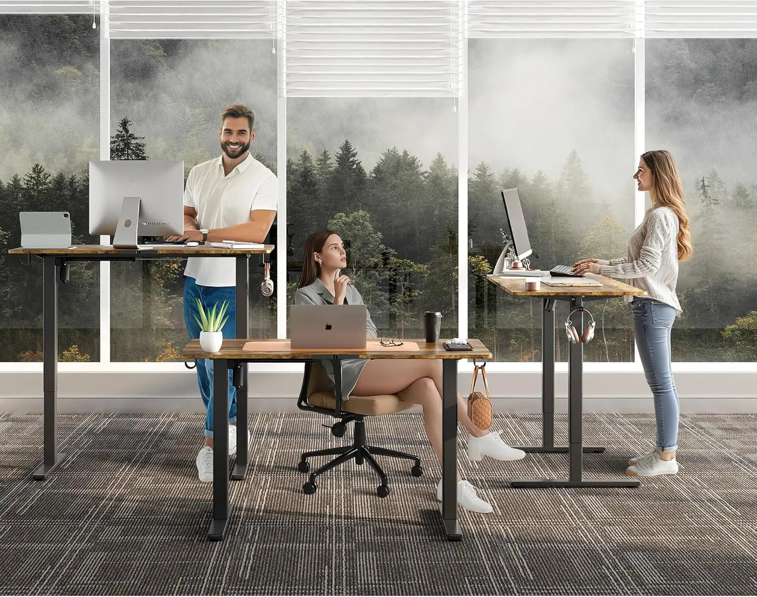 Electric Standing Desk 48x24 Adjustable Height with Wheels Ergonomic Sit Stand Desk for Office Home Workstation Rustic