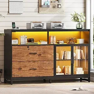 59’’ File Cabinet 2 Drawers Filing Cabinets for Home Office fit Legal/Letter/A4 File File Cabinet with Lock & Power