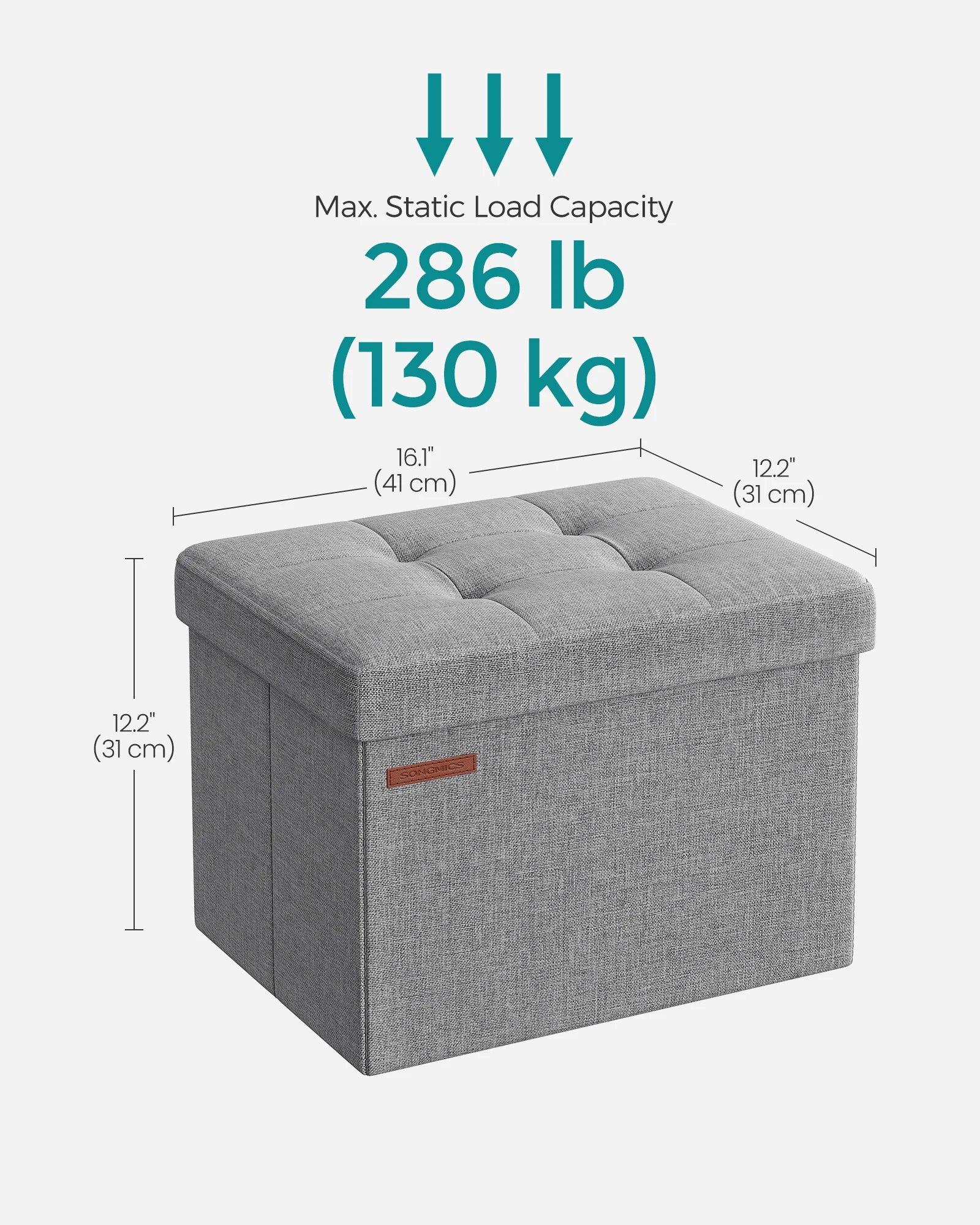 SONGMICS Small Folding Storage Ottoman Foot Rest Stool 12.2 x 16.1 x 12.2 Inches 286 lb Load Capacity for Living Room