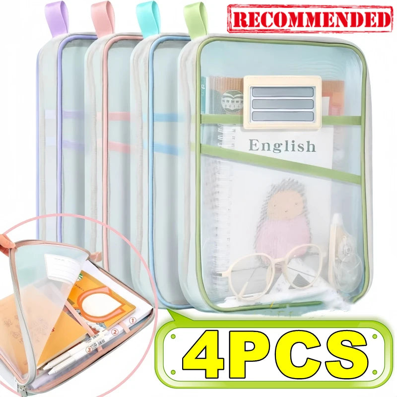 4/2/1PC A4 Stationery Storage Bag Double-layer Mesh Zipper Bag Large Capacity Organizer Folders School Office Supplie