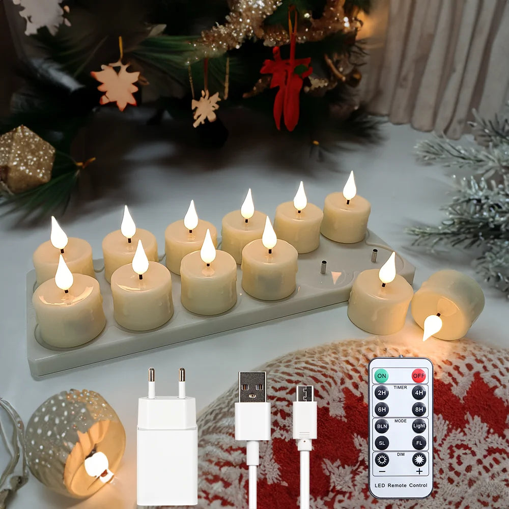 FPOO Rechargeable Candles Flameless Tea Light With Remote Control Timer LED Lighting Lamp For Home Decor Holiday