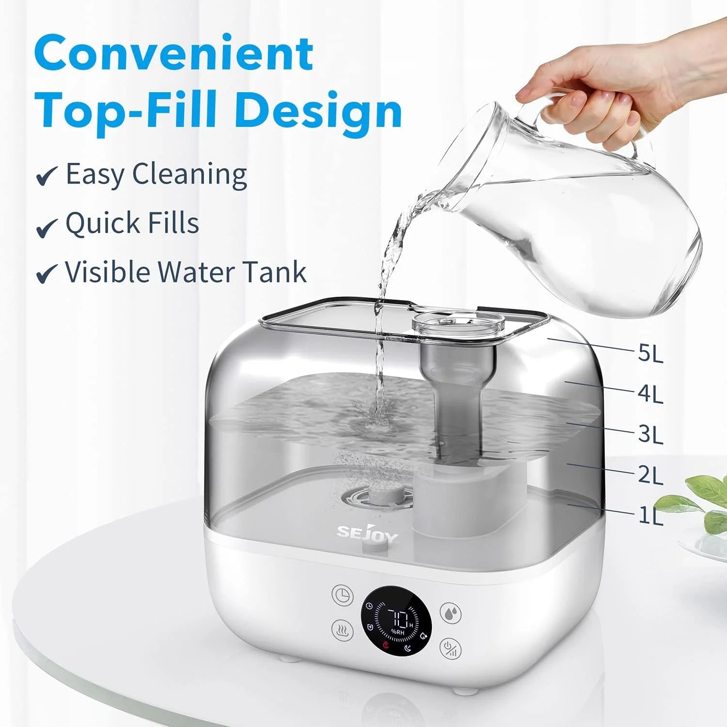 Sejoy F50A1 Humidifiers for Bedroom 5L Ultrasonic Air Humidifier for Large Room,Quiet,Timer Cool Mist Humidifier