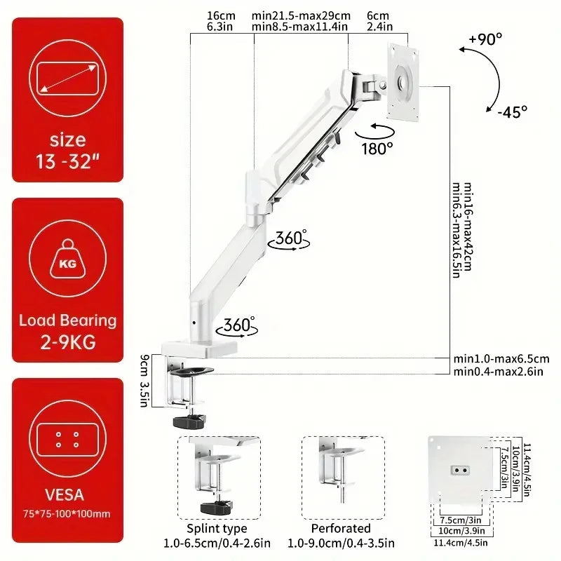 Single Monitor Mount for Screens VESA up to 32’’ Computer Bracket Adjustable Display Arm,Tablet Holder Desktop Clamp
