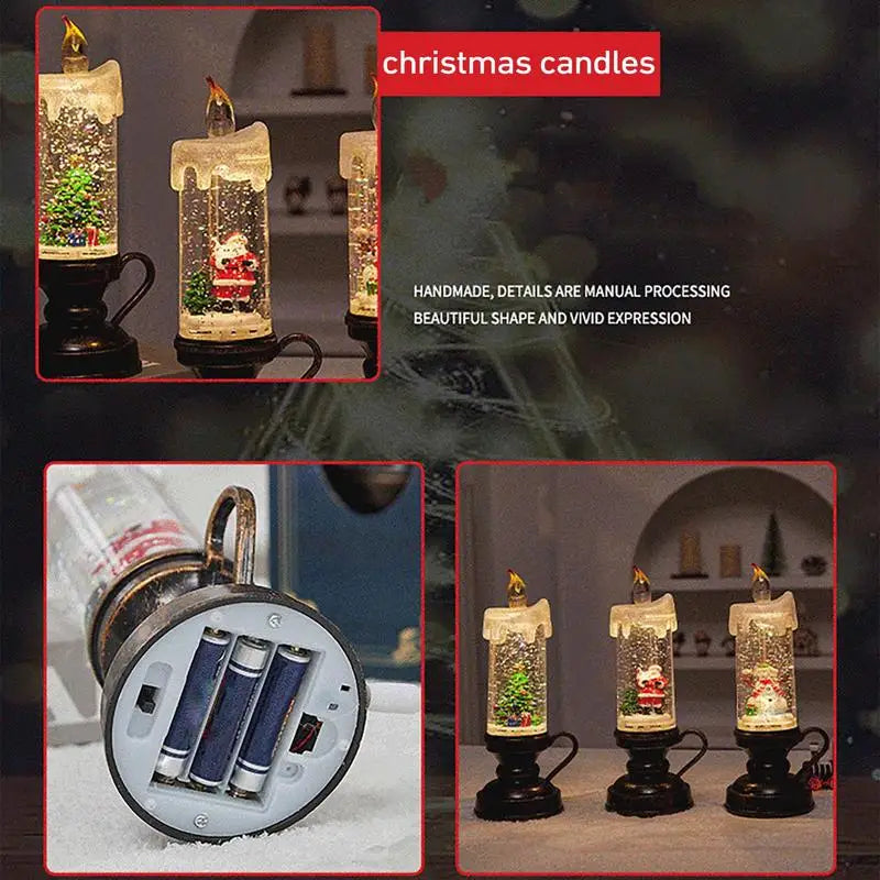 Glittering Christmas Snow Globe Candle Battery Operated LED Flameless Candle Glitter Lamp Christmas Decoration Night