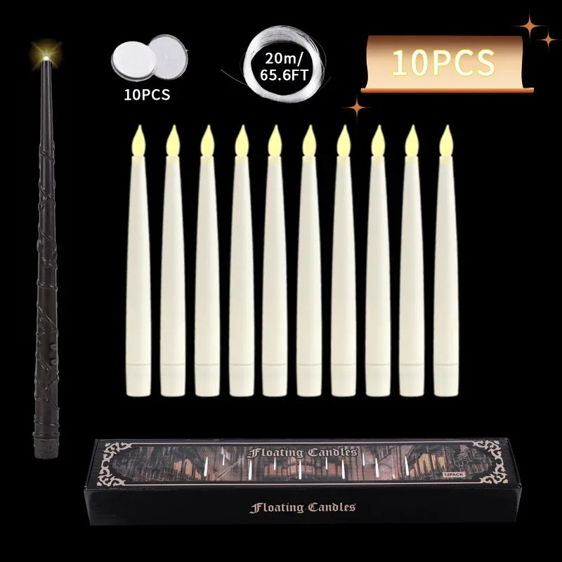 Floating Candles with Wand 12 PCs Magic Hanging Candles Flickering Warm Light Flameless Floating LED Candle Halloween