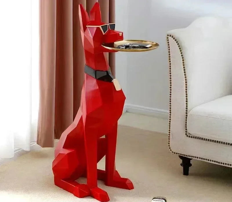 Giant Doberman Figure Side Table Large Dog Statue Plate Doberman Sculptures Luxury Living Room Decoration Home Decor