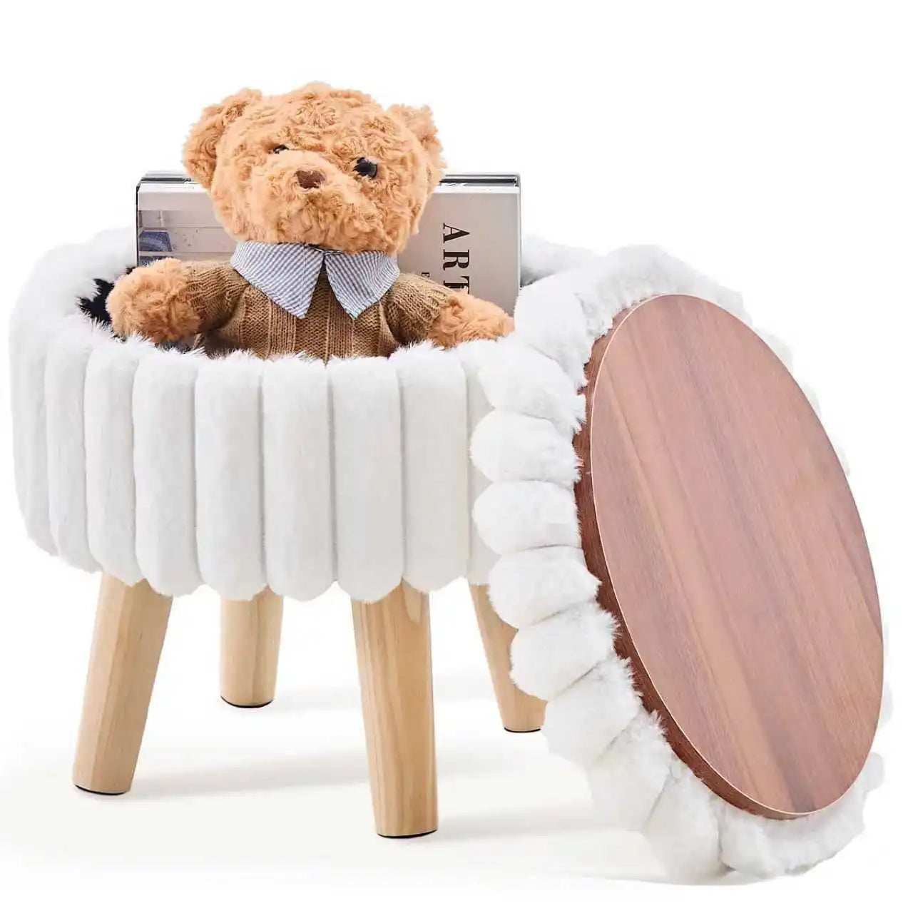 Modern round soft footstool Teddy velvet leg storage footstool suitable for small tables or plant stands