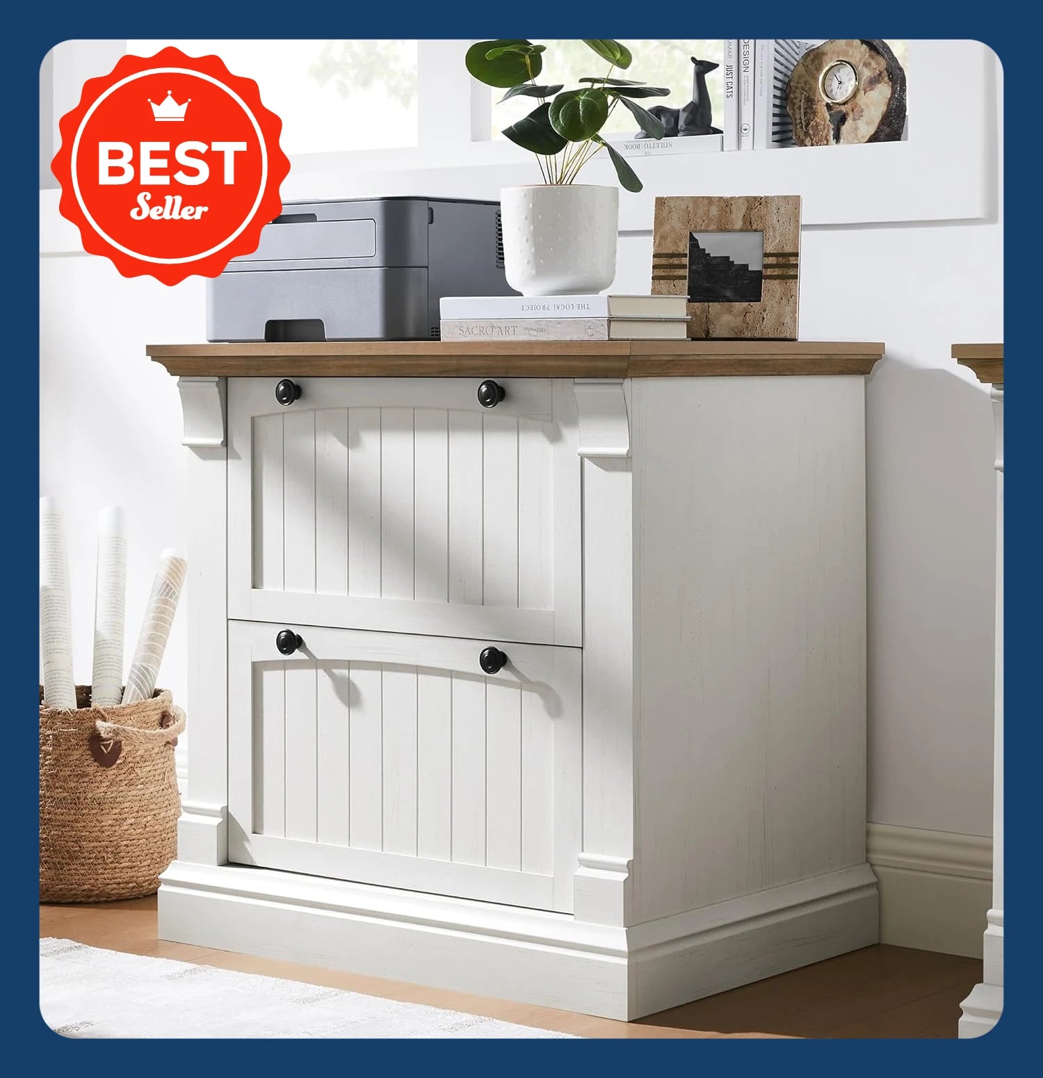 Farmhouse File Cabinet with 2 Drawers 30’’ Lateral Filing Cabinet with Hanging File Folders Interlocking Drawers