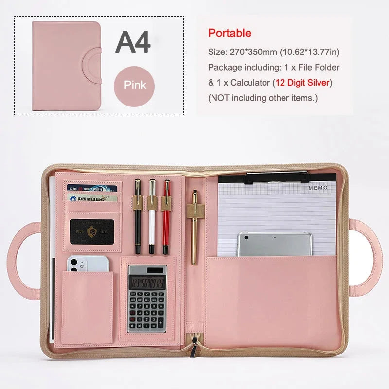 Portable Business Trip A4 Folder Organizer Leather Portfolio for Document File Tablet Holder Briefcase for Man Office