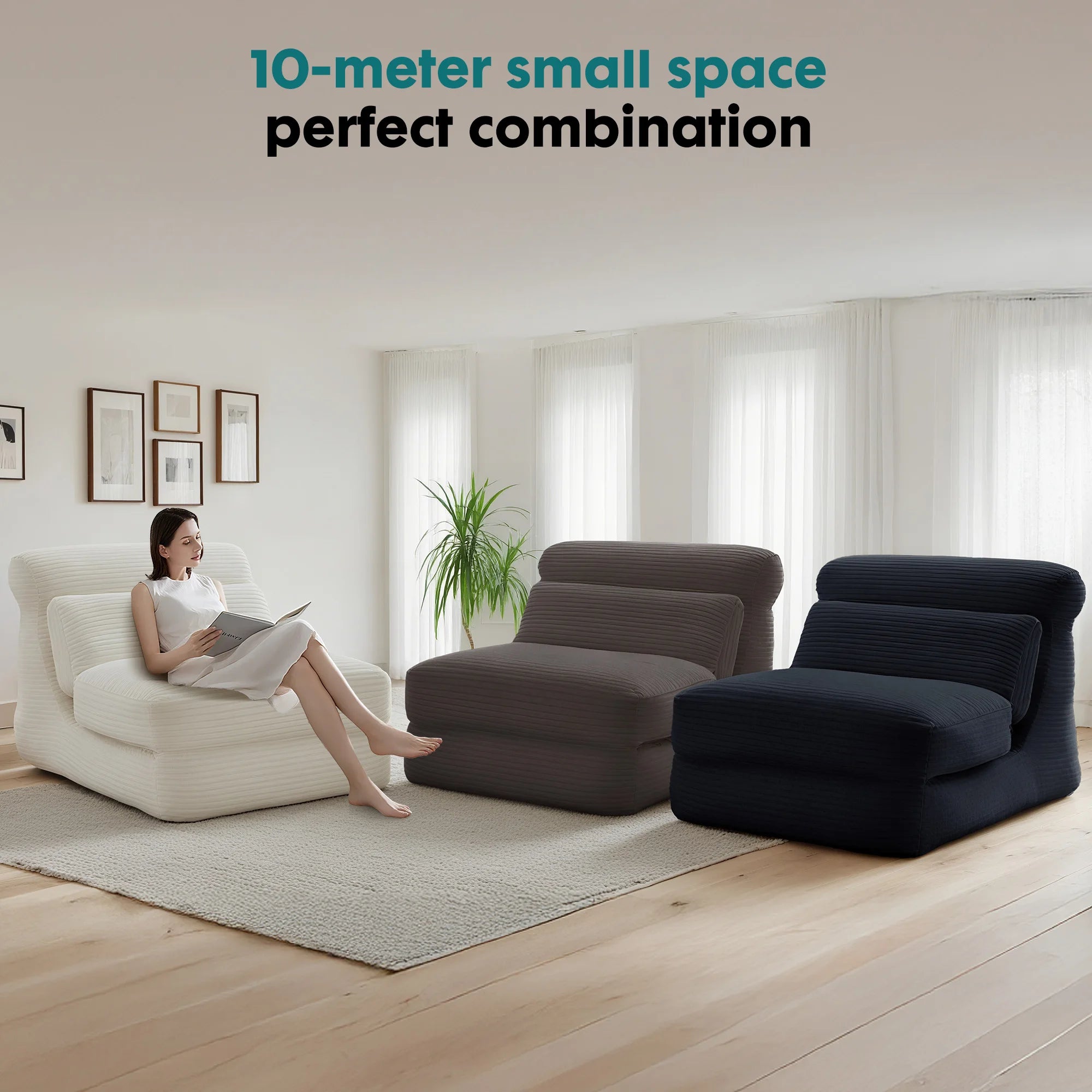 JHK Ergonomic Folding Sofa Bed Living Room Modern Corduroy with Back Lumbar Support Convertible Comfy Sleeper Chair