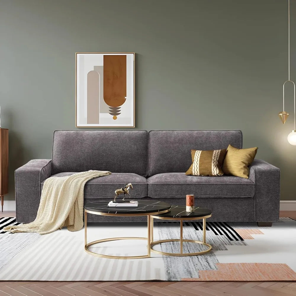 Modern Sofas Couches for Living Room Chenille Deep Seat Sofas & couches with Metal Removable Low-Back Sofa Cushion