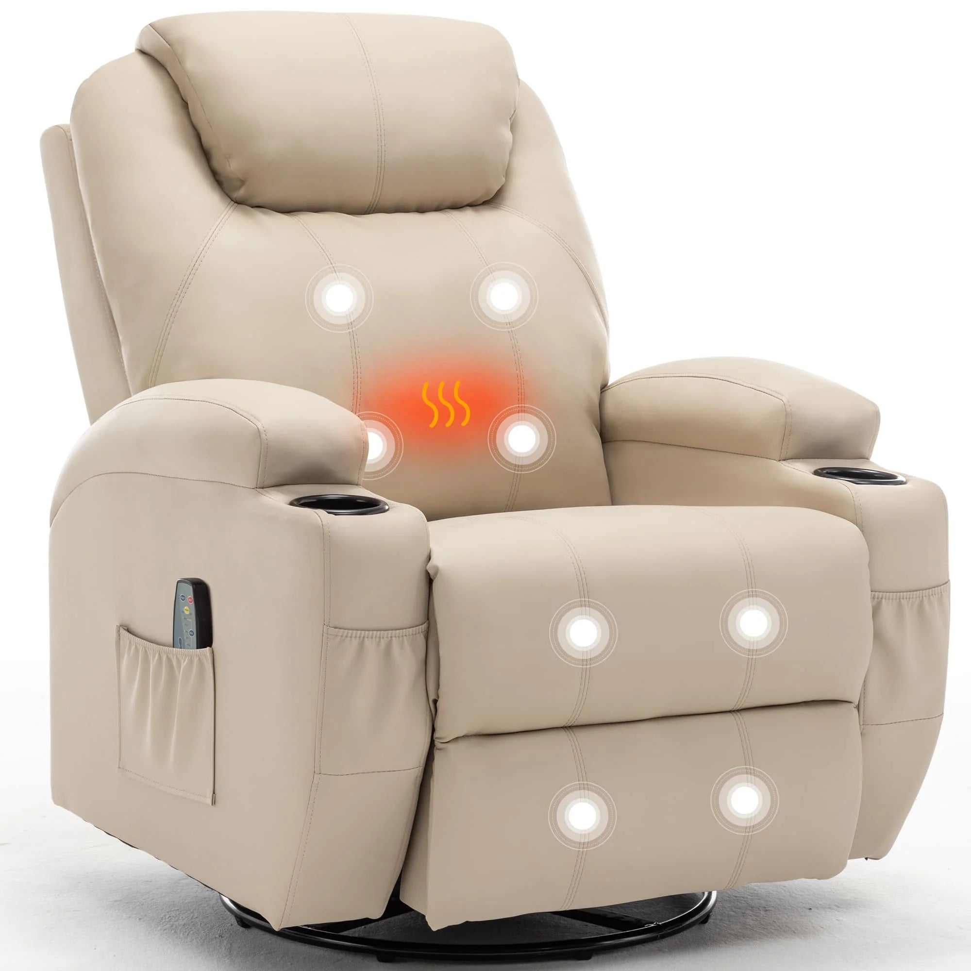 Recliner Chair with Massage and Heat 360° Swivel Rocking Chairs for Adults Remote Control and Cup Holder for Living