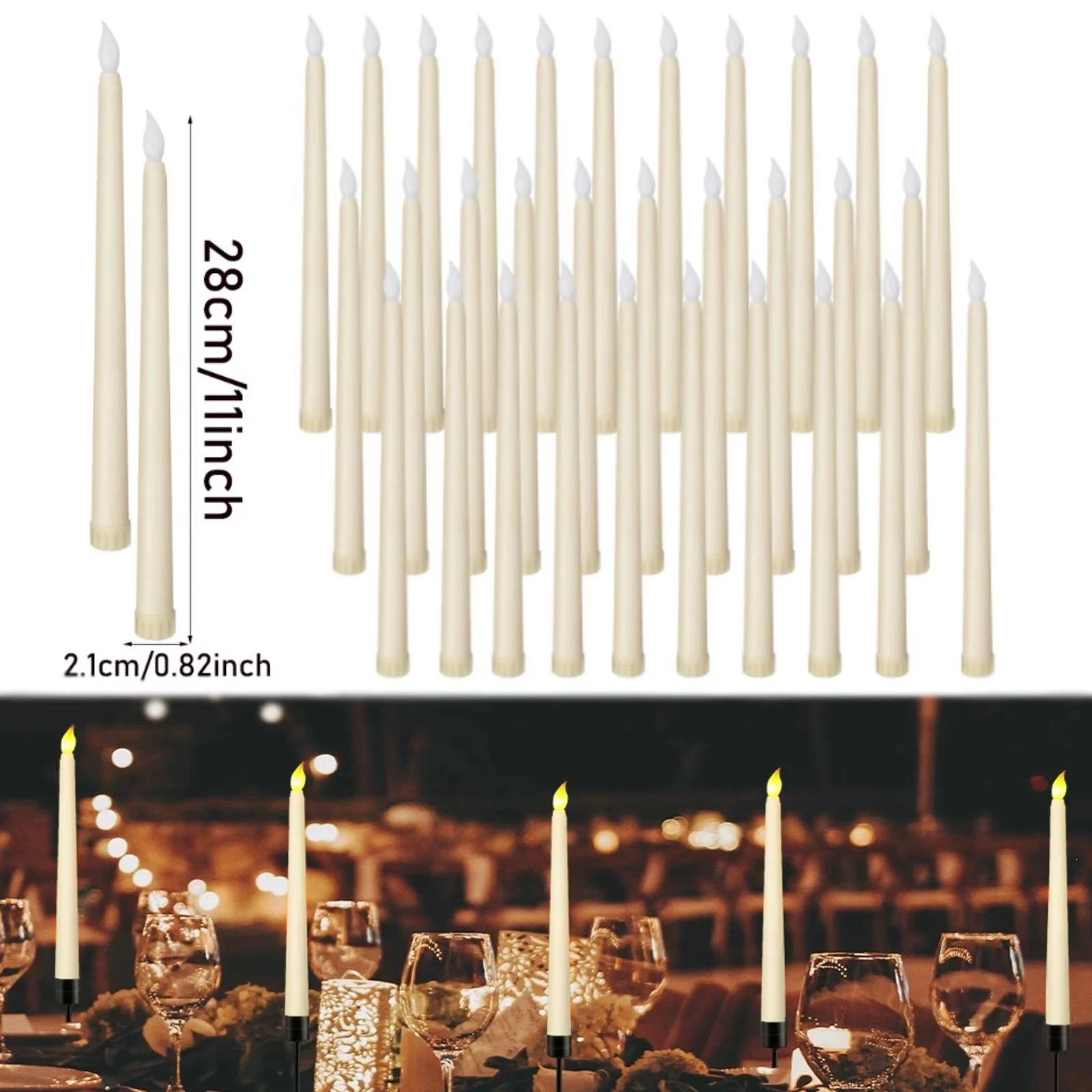 12-200Pcs Flameless Taper Candles Wedding Flickering LED Candles with 3D Wick Battery Operated Candles Party Home Fake