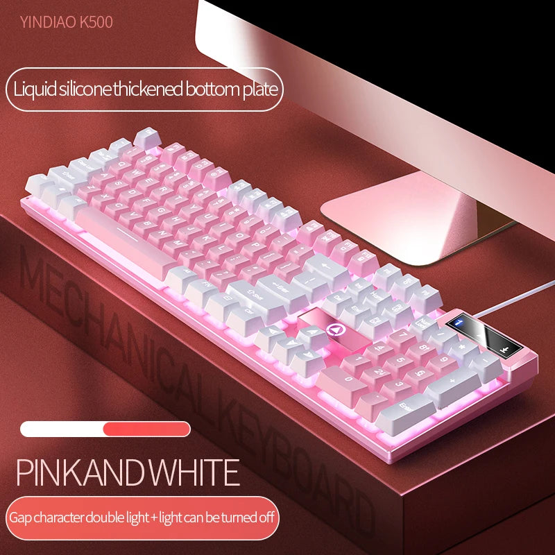 K500 Pink Keyboard Mixed Color White Pink Keycaps 104 Keys Wired Gaming Keyboard for Laptop PC - Pink White - Desktop