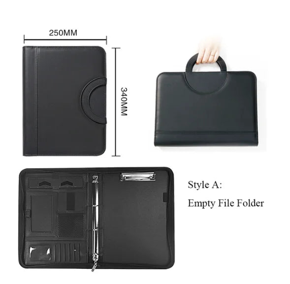 A4 Portable File Folder with Calculator Binder Organizer Manager Office Document Pad Briefcase PU Leather Padfolio Bag