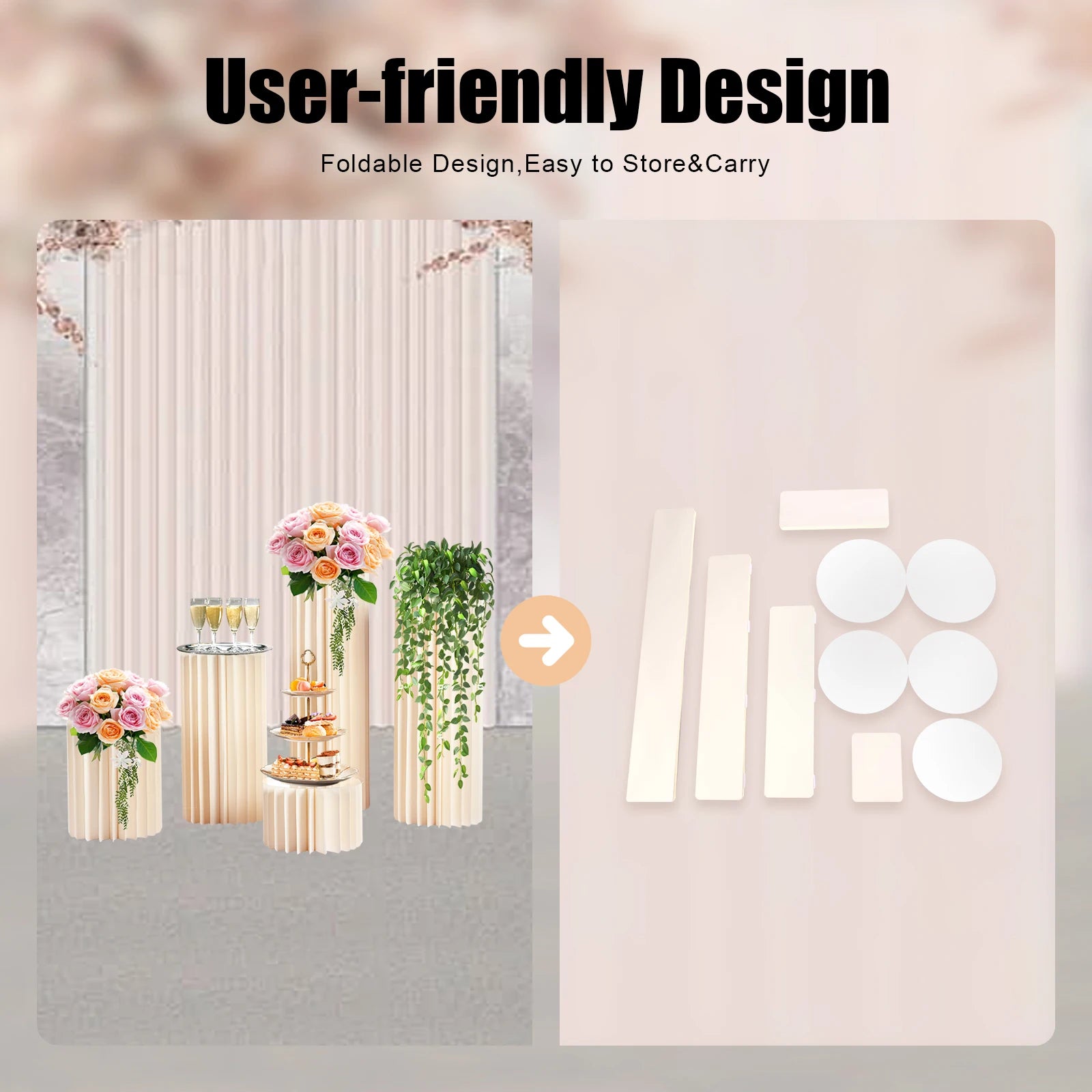 Foldable Paper Columns Display Pedestals Stands 5pcs Wedding Centerpieces Cardboard Vases Flower Vase Flowers Stand