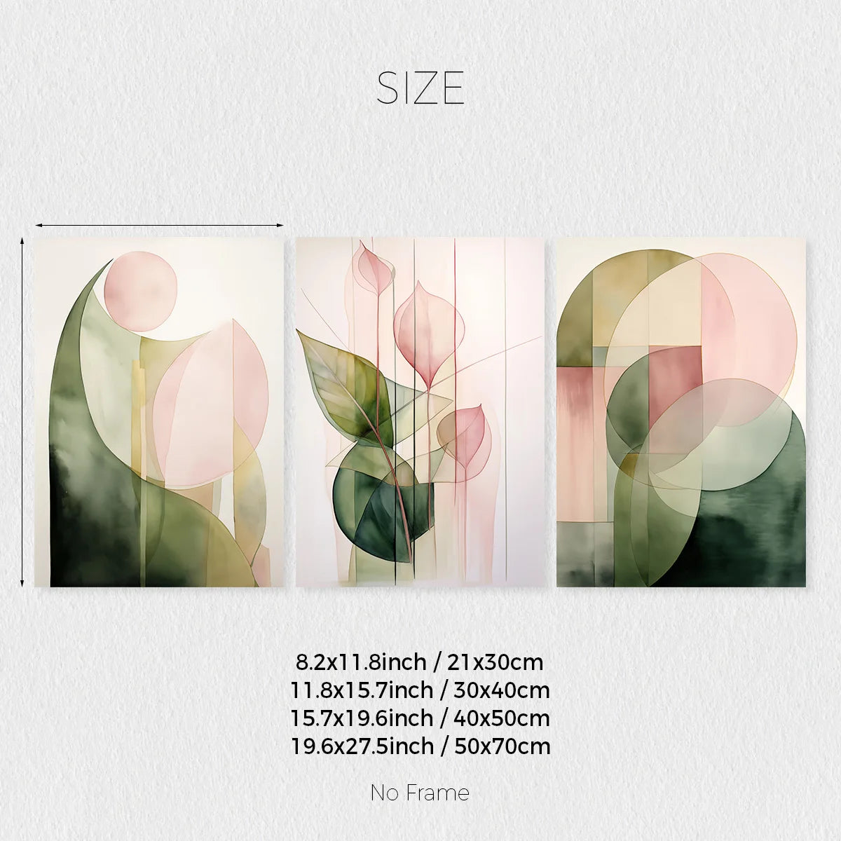 3-Piece Set of Modern Green and Pink Abstract Plant Wall Art Prints Watercolor Painting Prints Plant Canvas Posters