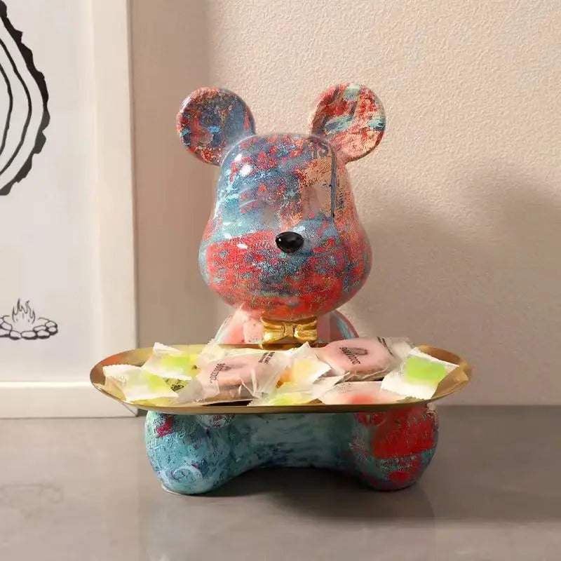 18.5cm Graffiti New Bear Figurine Home Decoration Animal Statue Keys Storage Shelf Modern Room Sculpture Table Decor
