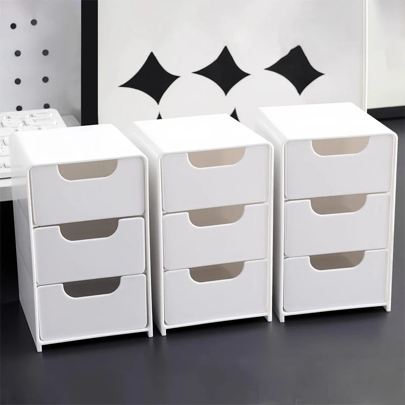 3/1pc 3-Tier Drawer Organizer Desktop Storage Box Sundries Jewelry Cosmetic Case Home Office Desk Storage Plastic