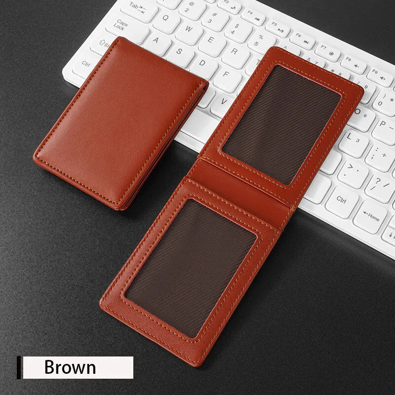 Leather Business ID Badge Clip Holder Name Tag Chest Card Work Pass - Tan