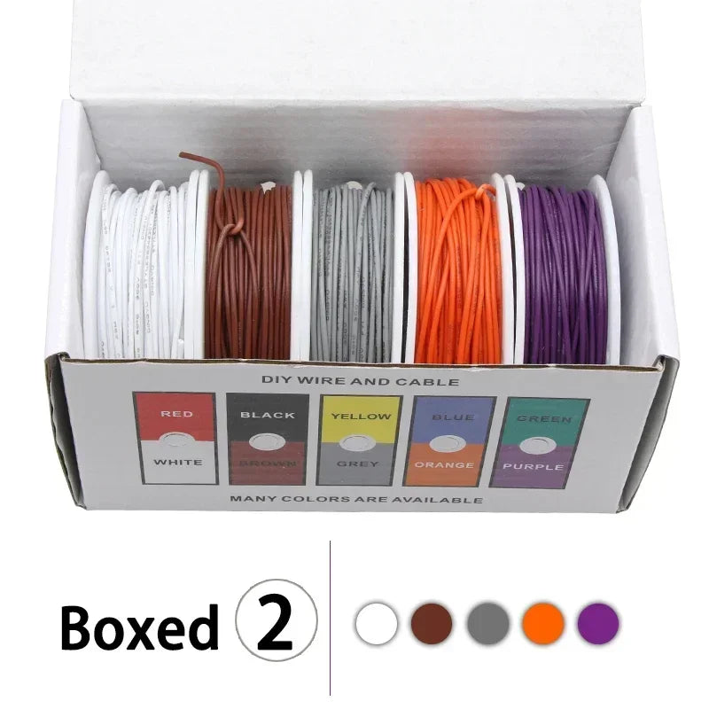 （5 Colors Mix Kit）UL1007 Wire PVC Insulation Tinned Copper Cable Stranded Electrical Line 30/28/26/24/22/20/18/16 AWG