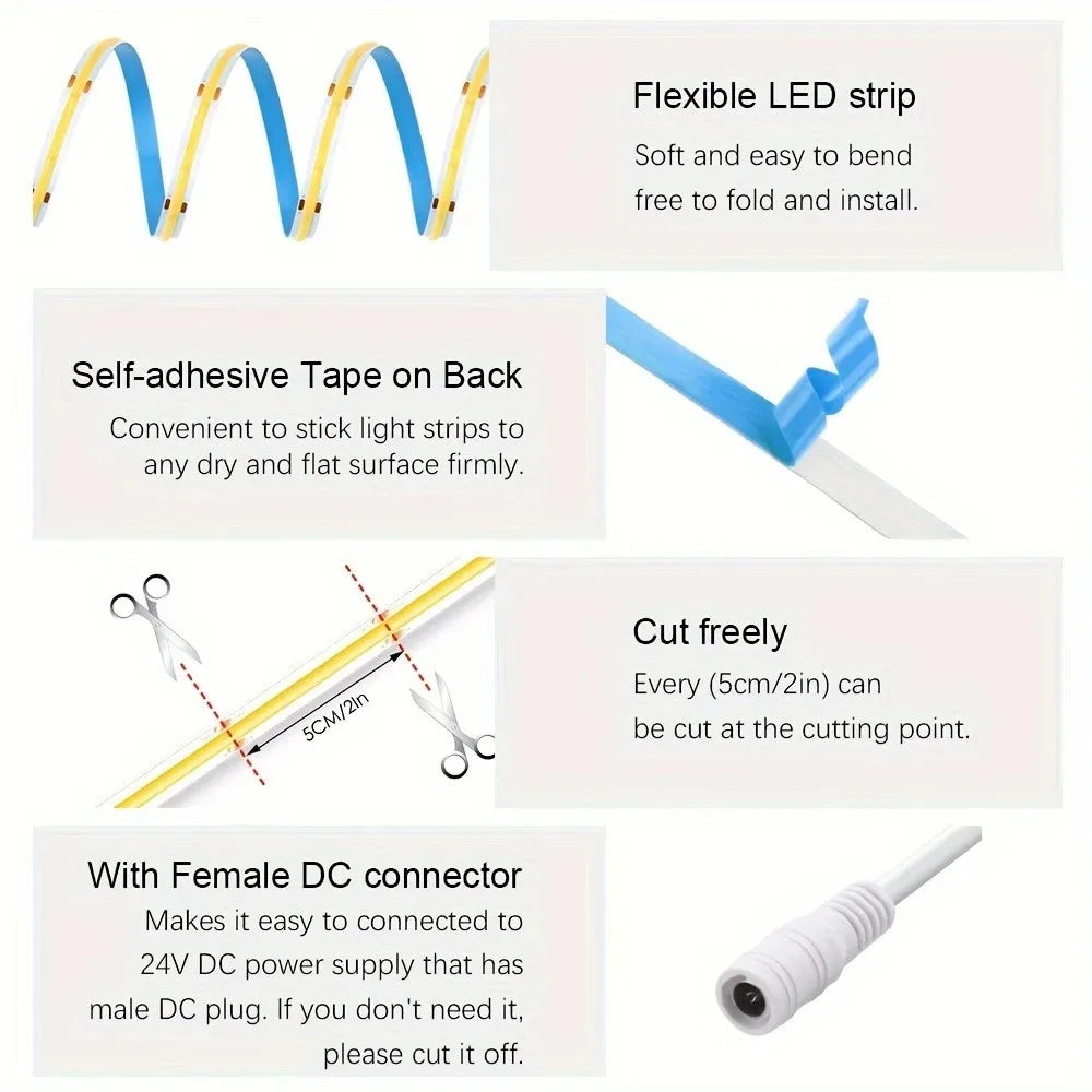 COB LED strip lights ambient lighting outdoor lighting used for kitchen garden home room decoration indoor lighting