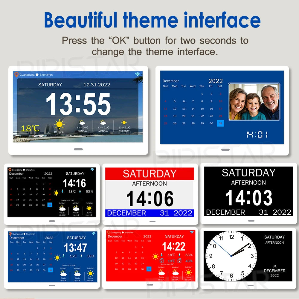 10.1/7-inch WiFi calendar photo frame dementia clock time date weather forecast smart desktop clock