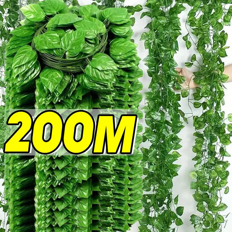 Artificial Green Ivy Leaf Rattan Creeper Leaves Vine Hanging Garland DIY Fake Flowers Plants for Garden Wedding Party