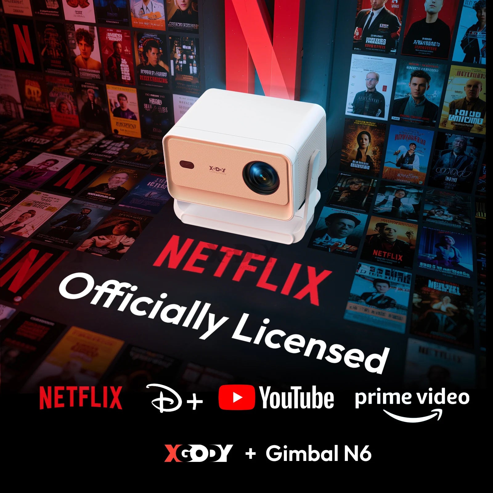 XGODY Projector N6 Pro Netflix Officially 4K Voice Control Smart Android TV Whale OS 32GB ROM for Outdoor Movie Home