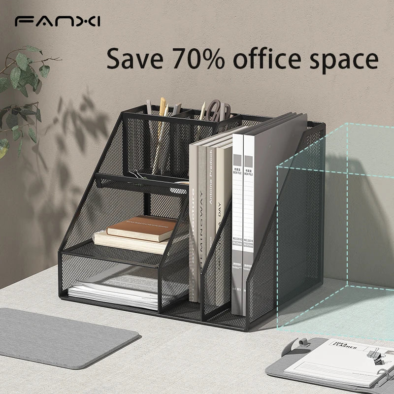 Desk Organizer with File Holder Desk Organizers with 3 Tier Letter Trays and 2 Pen Holders Mesh Desk Accessories &