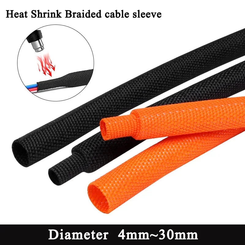 1~50m Braided Cable Sleeve Diameter 4~30mm PET Heat Shrink Tube Insulation Flam Retardant Shrinkable Wire Wrap Sheath
